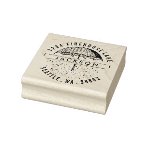 Raining Umbrella Return Address Stamp Rubberstempel