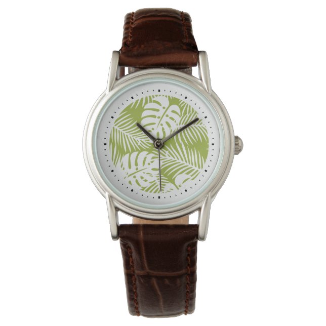Rainwoud Patroon met groene palmen Horloge (Voorkant)