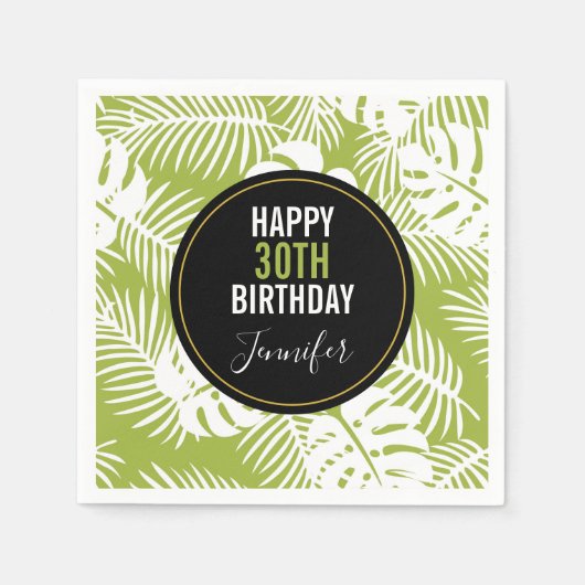 Rainwoud Patroon met groene palmen Servet (Voorkant)