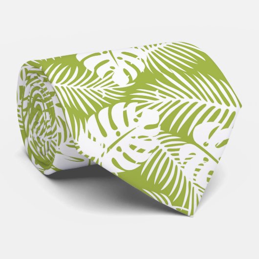 Rainwoud Patroon met groene palmen Stropdas (Opgerold)