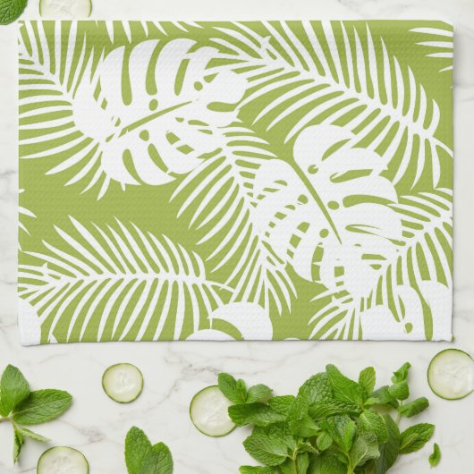 Rainwoud Patroon met groene palmen Theedoek (Gevouwen)