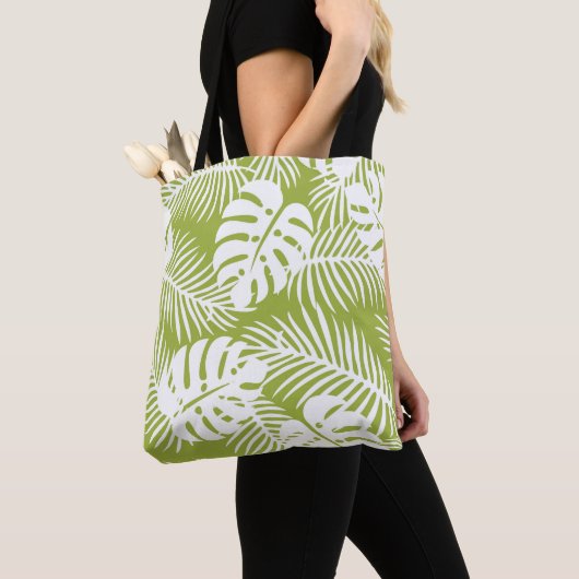 Rainwoud Patroon met groene palmen Tote Bag (Dichtbij)