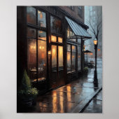 Rainy Bistro Street Cafe Wall Poster (Voorkant)