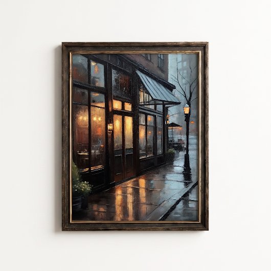 Rainy Bistro Street Cafe Wall Poster
