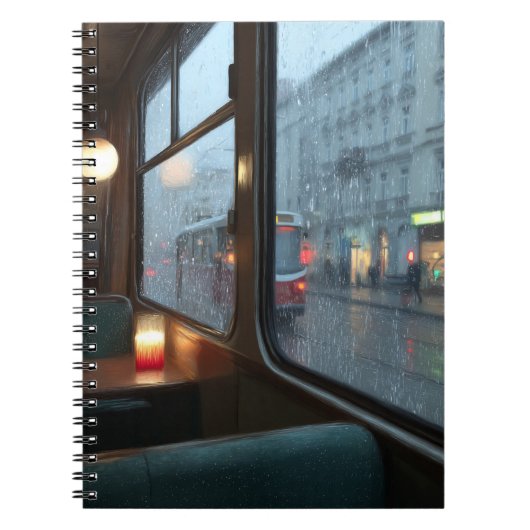 Rainy Café Window Tram Ride Notitieboek (Voorkant)