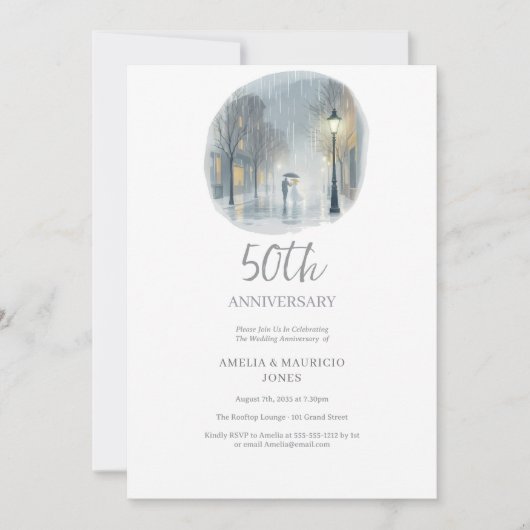 Rainy City Romance-Elegant bruiloft Jubileum Kaart (Voorkant)