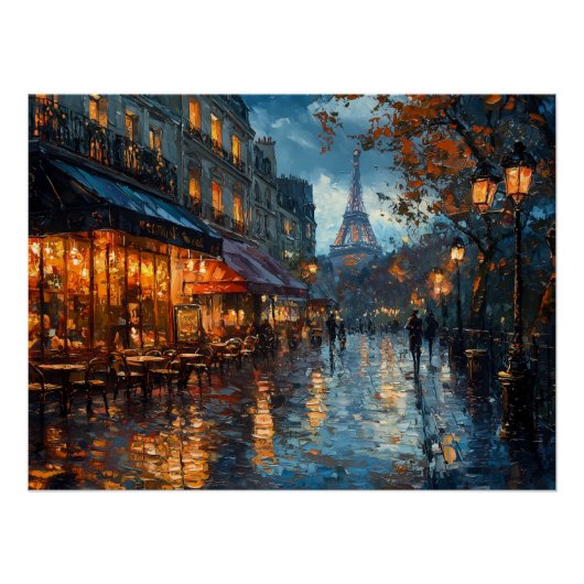 Rainy Cobblestone Street in Parijs Perfect Poster (Voorkant)