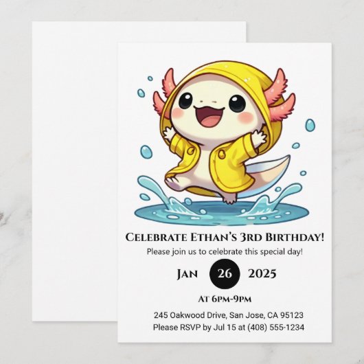 Rainy Day Axolotl Birthday Kaart (Voorkant / Achterkant)