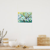 Rainy Day Bird Daisy Flower Garden Waterverf Poster (Keuken)