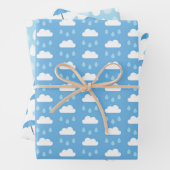 Rainy Day Blues Wolken, Paraplu's en Regen Drops Inpakpapier Vel (In situ)