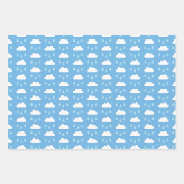Rainy Day Blues Wolken, Paraplu's en Regen Drops Inpakpapier Vel