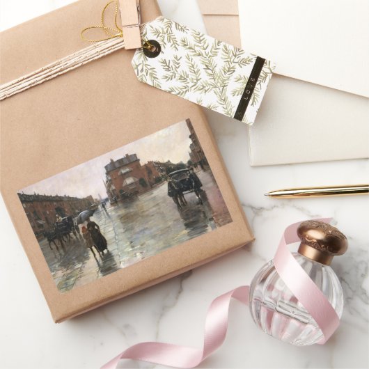 Rainy Day, Boston van Frederick Childe Hassam Rechthoekige Sticker (Geschenken)