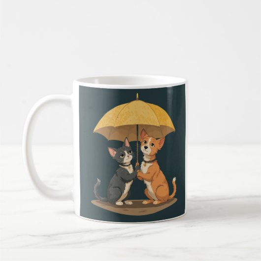 Rainy Day Buddies: kat en hond duo Koffiemok (Links)