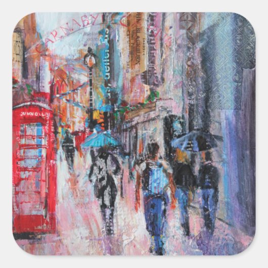 Rainy Day Carnaby Street Vierkante Sticker (Voorkant)