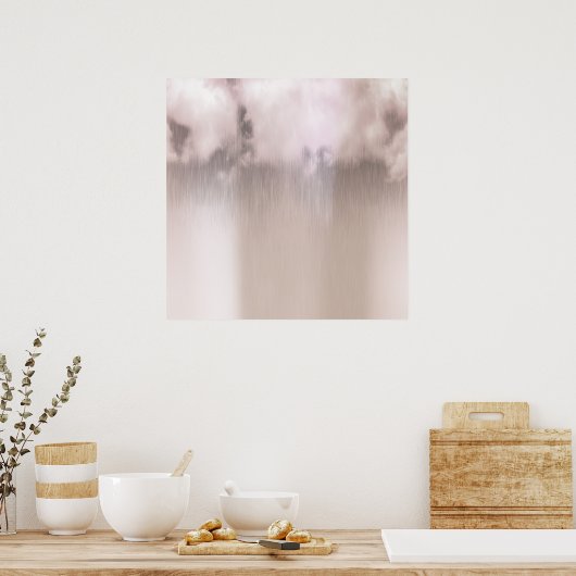 Rainy Day Clouds Roze Rose Gold White Poster (Keuken)