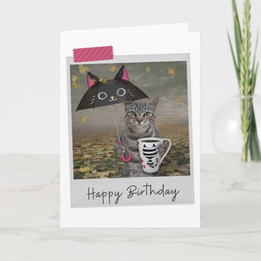 Rainy Day Coffee Tabby Cat Funny Birthday Card Kaart (Voorkant)