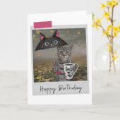 Rainy Day Coffee Tabby Cat Funny Birthday Card Kaart (Gele Bloem)