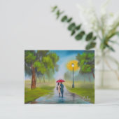 RAINY DAY COUPLE UMBRELLA PAINTING BRIEFKAART (Staand voorkant)