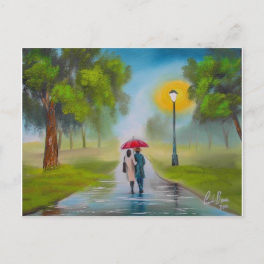 RAINY DAY COUPLE UMBRELLA PAINTING BRIEFKAART (Voorkant)