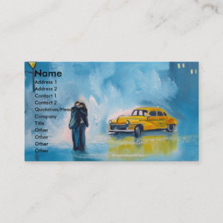 RAINY DAY COUPLE YELLOW TAXI CAB VISITEKAARTJE