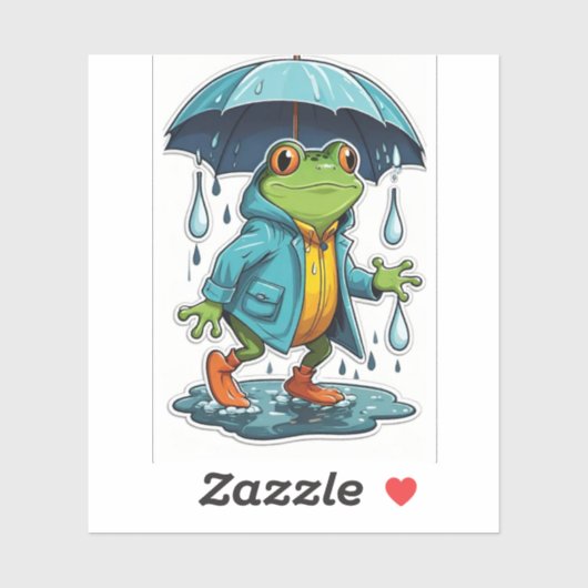 Rainy Day Frog in een Schattigee regenjas Sticker (Vel)