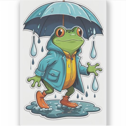 Rainy Day Frog in een Schattigee regenjas Sticker (Voorkant)