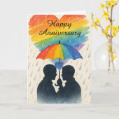 Rainy Day Gay Paar Jubileum Paraplu Liefde Kaart (Gele Bloem)