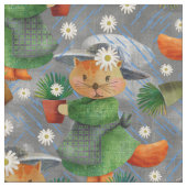 Rainy Day Ginger Cat Daisies Patroon Stof (Close Up)