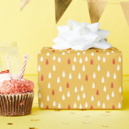 Rainy Day Gold Yellow White Red Raindrops Patroon Cadeaupapier