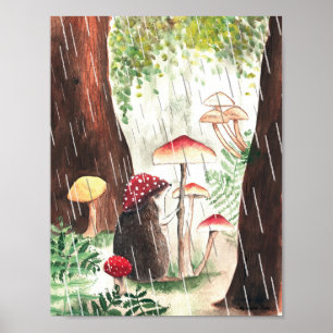 Rainy Day Hedgel en Toadstool Illustratie Poster