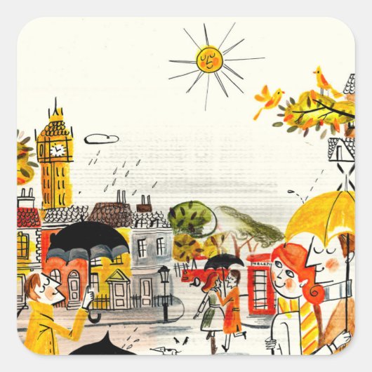 Rainy Day in Londen Vierkante Sticker (Voorkant)