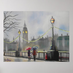 Rainy day in London koppel met paraplu Poster