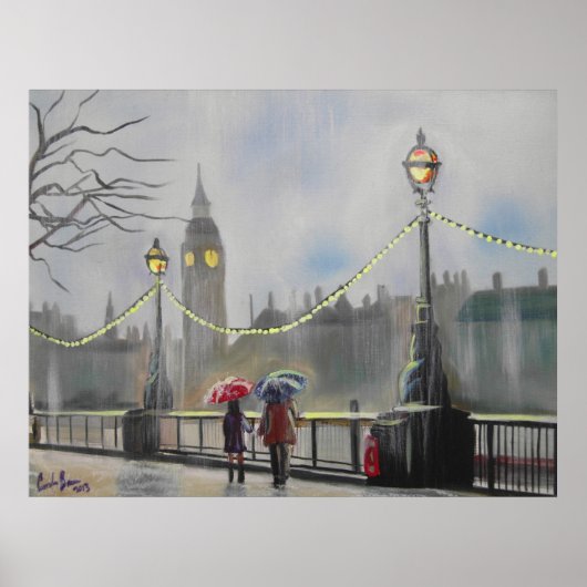 Rainy day in London koppel met paraplu Poster (Voorkant)