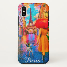 Rainy Day Paris met Eiffeltoren-meisje en hond Case-Mate iPhone Case