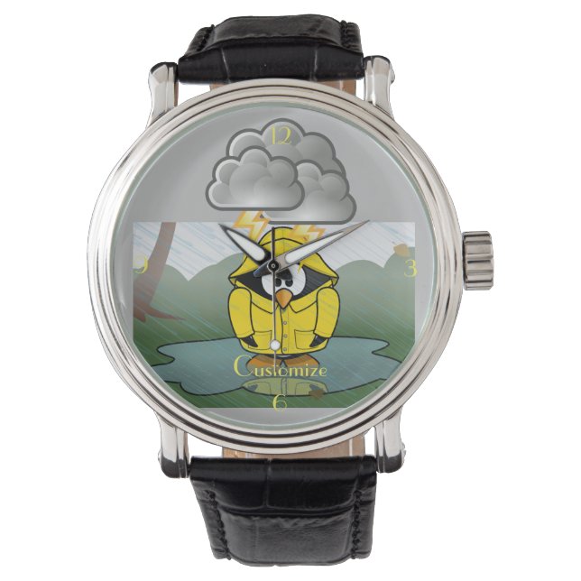 Rainy Day Penguin Thunder_Cove Horloge (Voorkant)
