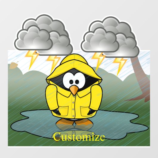 Rainy Day Penguin Thunder_Cove Raamsticker (Vel)