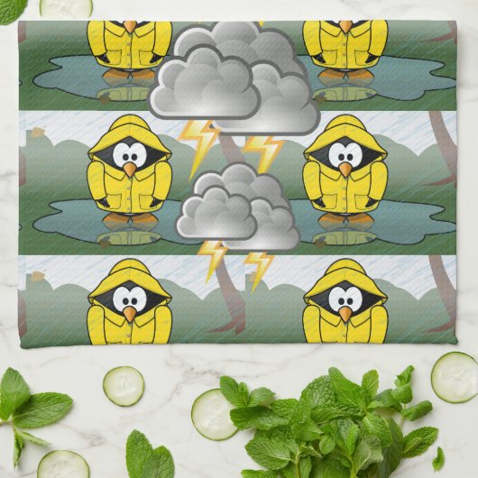 Rainy Day Penguin Thunder_Cove Theedoek (Gevouwen)
