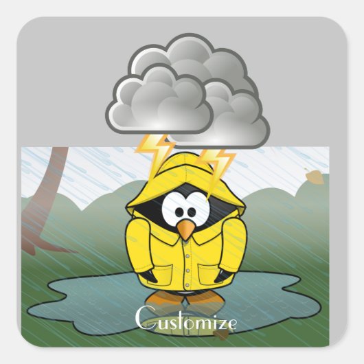 Rainy Day Penguin Thunder_Cove Vierkante Sticker (Voorkant)