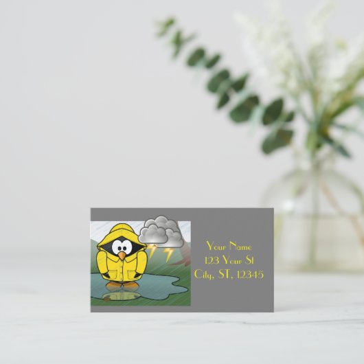 Rainy Day Penguin Thunder_Cove Visitekaartje (Staand voorkant)