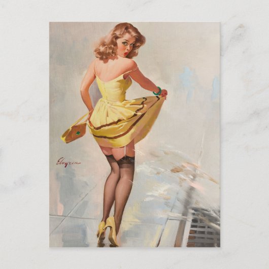 Rainy Day Pin-Up Girl Briefkaart (Voorkant)