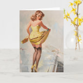Rainy Day Pin-Up Girl Kaart (Gele Bloem)