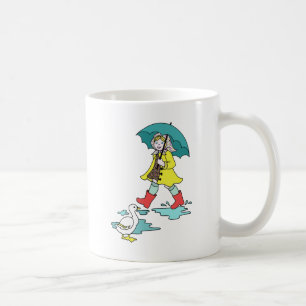 Rainy Day Red Galoshes met Duck & Umbrella Koffiemok