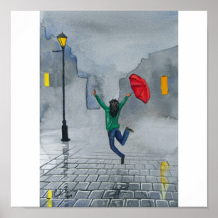 RAINY DAY RED UMBRELLA POSTER
