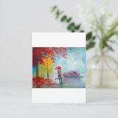 RAINY DAY RED UMBRELLA ROMANTIC COUPLE BRIEFKAART (Staand voorkant)