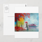 RAINY DAY RED UMBRELLA ROMANTIC COUPLE BRIEFKAART (Voorkant / Achterkant)