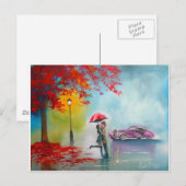 RAINY DAY RED UMBRELLA ROMANTIC COUPLE BRIEFKAART (Voorkant / Achterkant)