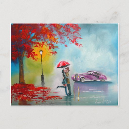 RAINY DAY RED UMBRELLA ROMANTIC COUPLE BRIEFKAART (Voorkant)