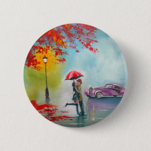 RAINY DAY RED UMBRELLA ROMANTIC COUPLE RONDE BUTTON 5,7 CM