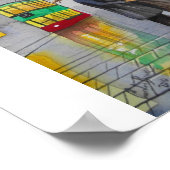 RAINY DAY RED UMBRELLA tram street scene PAINING Poster (Hoek)