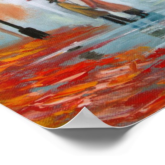 Rainy day Red umbrella trams schilderen Poster (Hoek)